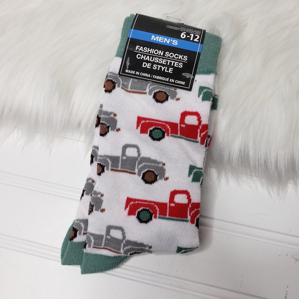Men's Red Green Grey Vintage Style Truck Socks Fits 6-12 Fun Foot Fashion NEW